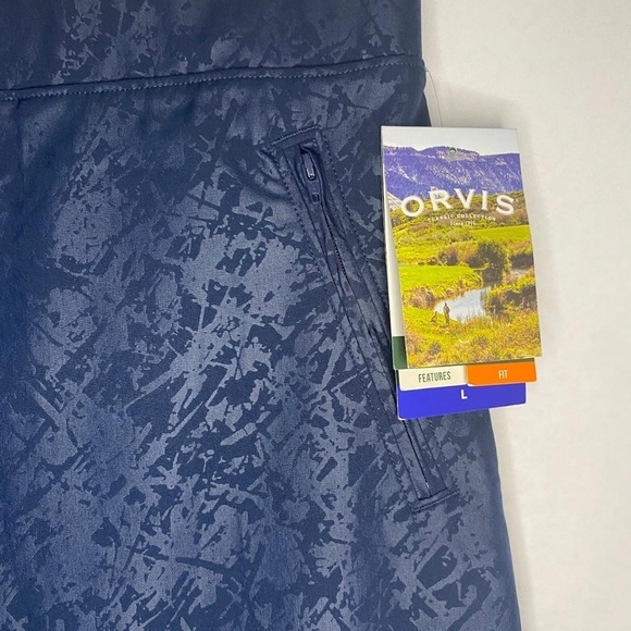 NWT Orvis Navy Blue Travel Skort Shattered Glass Embossed Print Large NEW - Picture 2 of 9